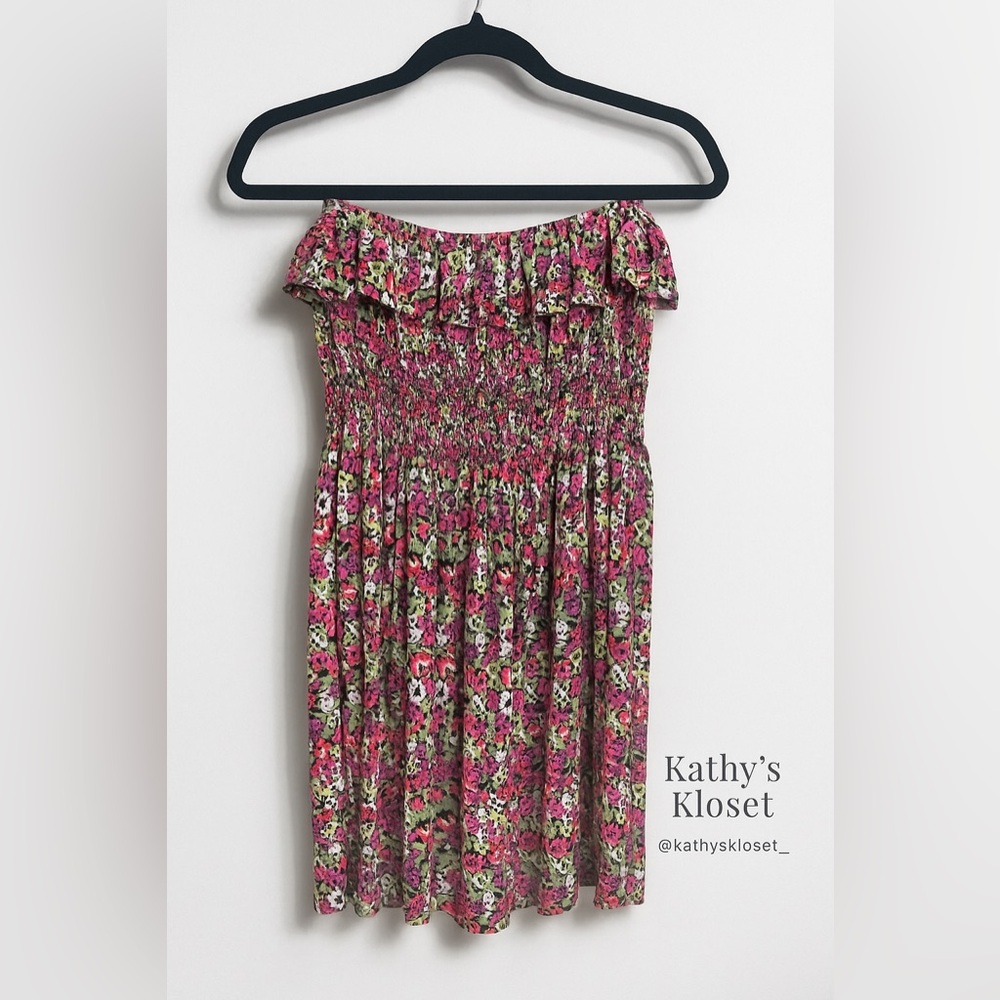 Floral Strapless Dress - Pink and Green